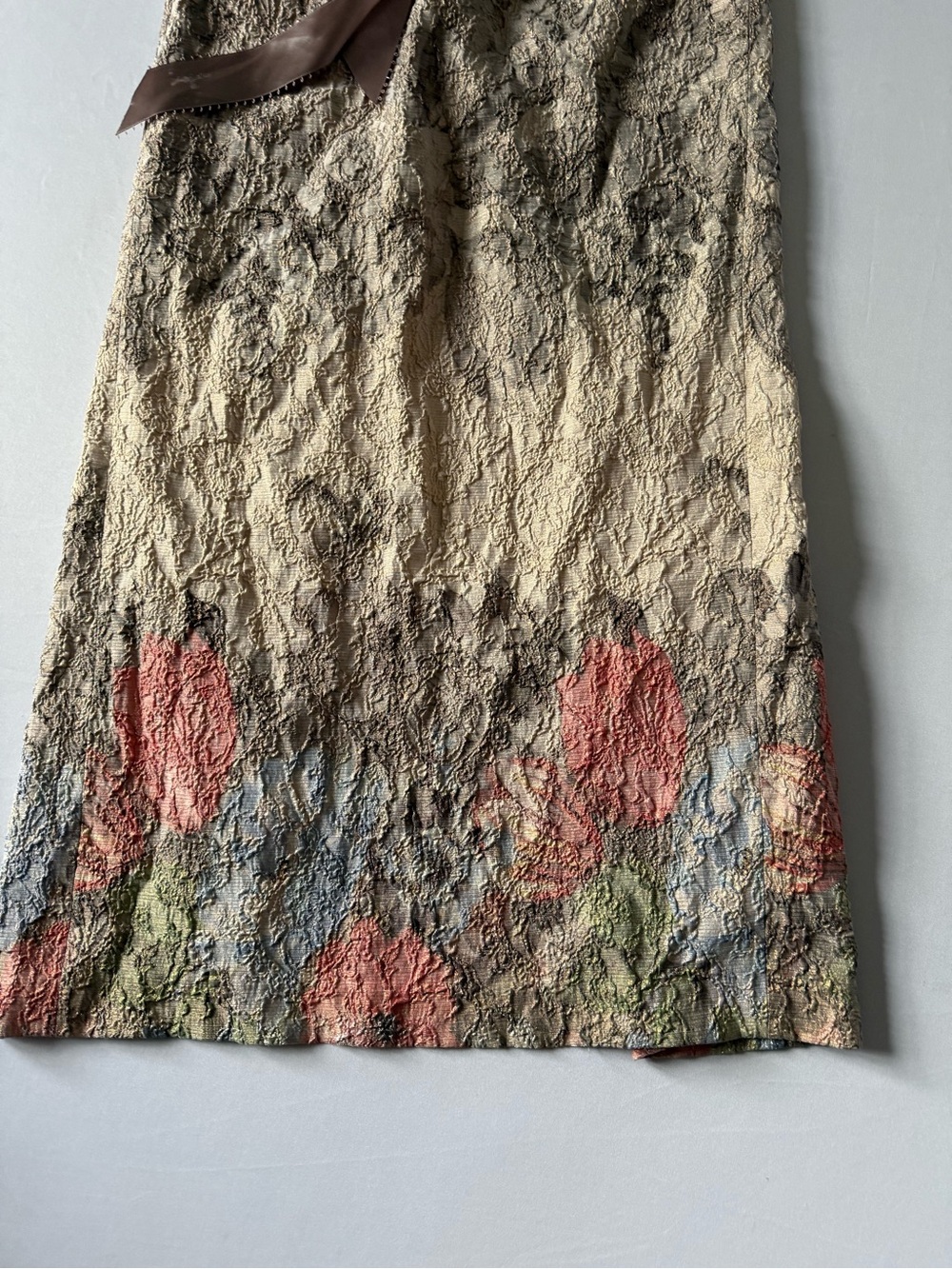 Adrianna Papell Cream Textured Maxi Dress with Pink and Green Floral Accents - Picture 2 of 4